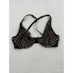 Forever 21 Black Mesh Underwire Cutout Cross Back Straps Lingerie Bra Size‎ 34D